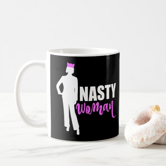 Eklige weibliche Silhouette und rosa Pussy Katzenh Kaffeetasse (Mit Donut)