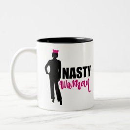 Eklige weibliche Silhouette und rosa Pussy Katzenh Zweifarbige Tasse