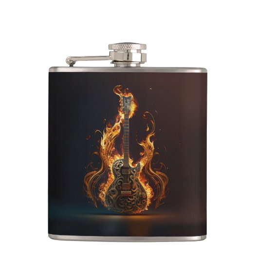 Ektrische Gitarre in Flammen Flachmann (Vorderseite)