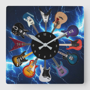 Ektrische Gitarre Kreis Blaue Blitze Quadratische Wanduhr