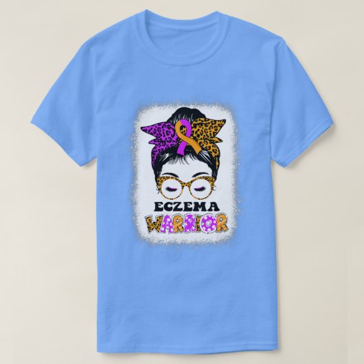 Ekzema Awareness Messy Bun Lavender und Orange Rib T-Shirt (Design vorne)