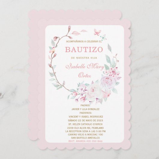 El Bautizo invitación de nuestra hija Einladung (Vorne/Hinten)