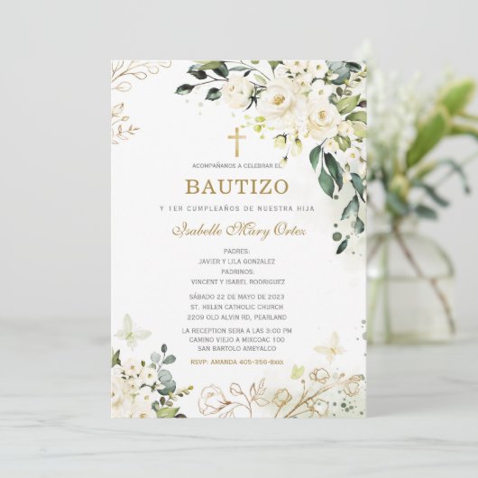 El Bautizo y Primer Añito de nuestra hija Einladung (Stehend Vorderseite)