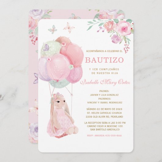 El Bautizo y Primer Añito invitación de nuestra hi Einladung (Vorne/Hinten)