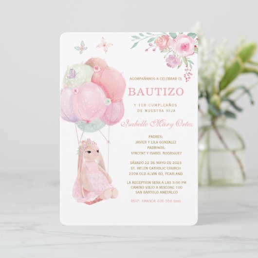 El Bautizo y Primer Añito invitación de nuestra hi Einladung (Stehend Vorderseite)