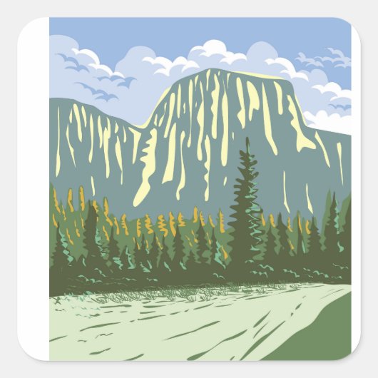 El Capitan im Yosemite Valle California Kunst Quadratischer Aufkleber (Vorderseite)
