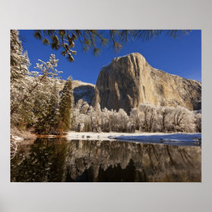 El Capitan spiegelt sich im Merced River in Poster