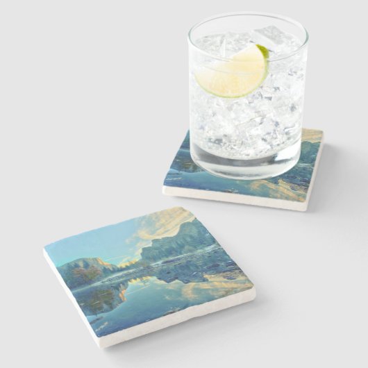 EL Capitan und drei Bruder-Reflexion Steinuntersetzer (Seitenansicht)