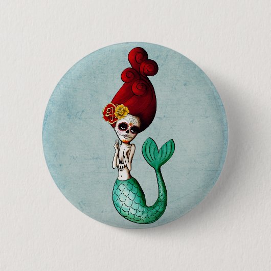 El Dia de Muertos Mermaid Button (Vorderseite)