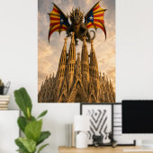 El Drac - Katalanischer Drache über der Sagrada Fa Poster (Heimbüro)