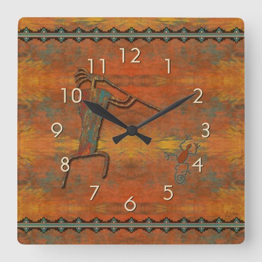 EL Flautista (der Flötenspieler) Quadratische Wanduhr (Vorderseite)