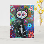 El Gato Cat Dia de los Muertos von Prisarts Karte (Gelbe Blume)