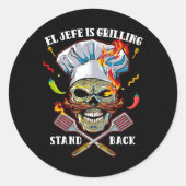 El Jefe grillt Stand CK Funny Skull Grillen Mexiko Runder Aufkleber (Vorderseite)