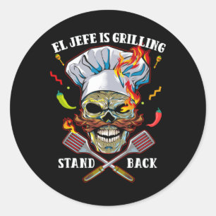 El Jefe grillt Stand CK Funny Skull Grillen Mexiko Runder Aufkleber