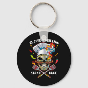 El Jefe grillt Stand CK Funny Skull Grillen Mexiko Schlüsselanhänger