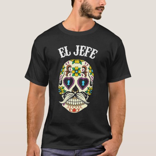 El Jefe Sugar Skull Men Apparel, Mexican Dia De Lo T-Shirt (Vorderseite)