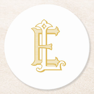 EL- oder LE-Monogramm-Untersetzer, in Gold Vintag Runder Pappuntersetzer