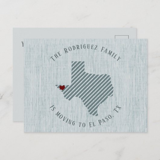 El Paso Blue Linen und Herz Texas Moving Ankündigungspostkarte (Vorne/Hinten)