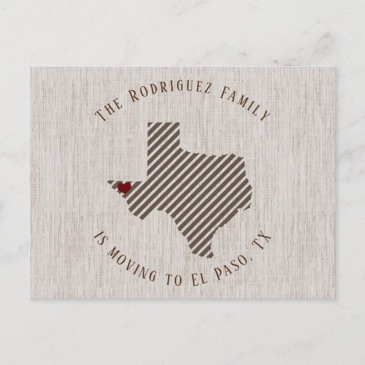 El Paso Brown Linen und Herz Texas Moving Ankündigungspostkarte (Vorderseite)