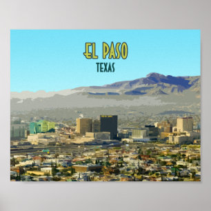 El Paso Downtown Berg Texas Vintage Poster