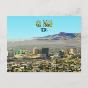 El Paso Downtown Mountain Texas Vintage Postkarte