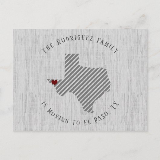 El Paso Gray Linen und Herz Texas Moving Ankündigungspostkarte (Vorderseite)
