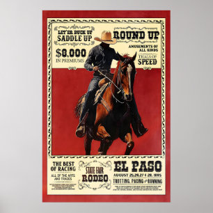 El Paso Rodeo Poster Vintage Cowboy Kunst Druck 17