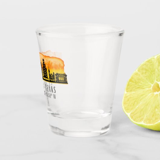 El Paso Skyline Breitengrad und Längengrad-Schiebe Schnapsglas (Rechts)