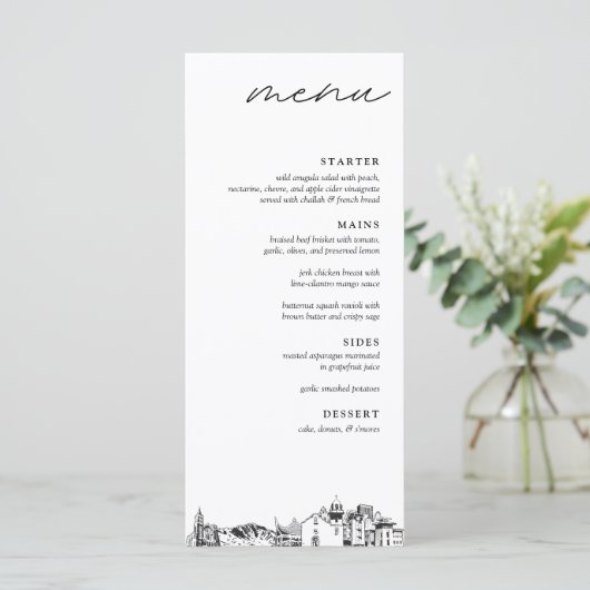 El Paso Skyline Modern Wedding Dinner Menu Menükarte (Stehend Vorderseite)