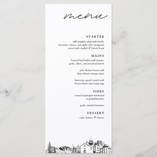 El Paso Skyline Modern Wedding Dinner Menu Menükarte (Vorderseite)