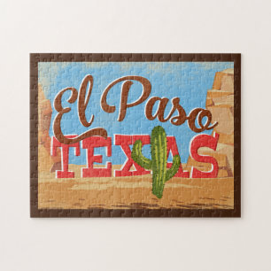 El Paso Texas Cartoon Wüste Vintage Reise Puzzle