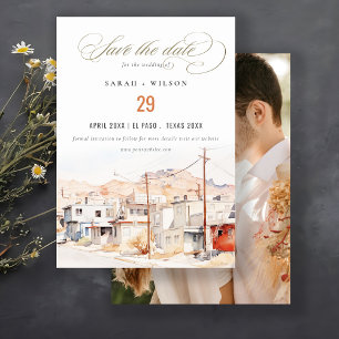 El Paso Texas City Scape Wassercolor Hochzeitsszet Save The Date