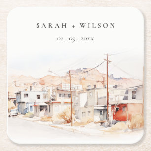 El Paso Texas City Scape Wassercolor Wedding Rechteckiger Pappuntersetzer
