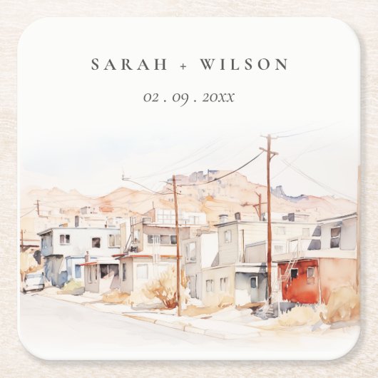 El Paso Texas City Scape Wassercolor Wedding Rechteckiger Pappuntersetzer (Vorderseite)