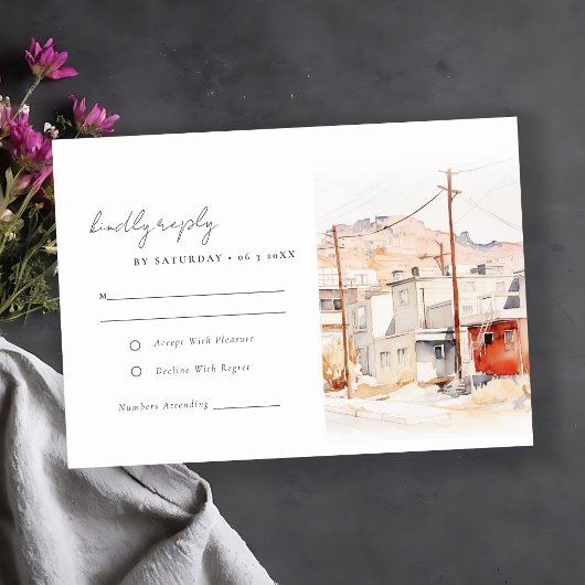 El Paso Texas City Scape Wassercolor Wedding RSVP Karte