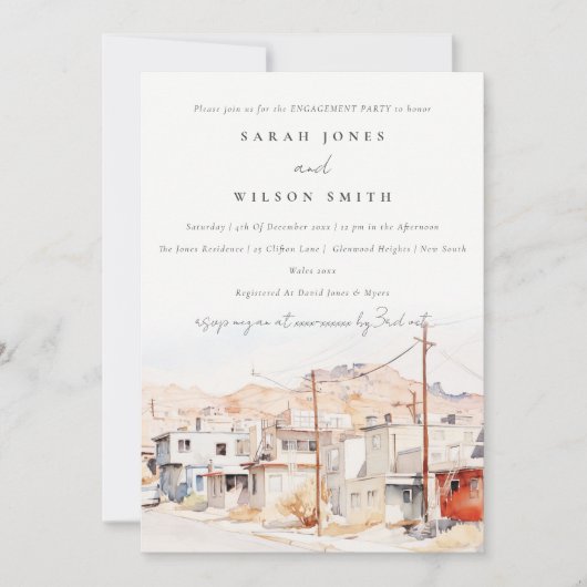 El Paso Texas City Scape Wasserfarbe Verlobung Einladung (Vorderseite)