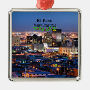 El Paso, Texas in der Nacht Ornament Aus Metall