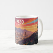 El Paso Texas Mug: Retro Desert Sunset Cityscape Kaffeetasse (VorderseiteRechts)