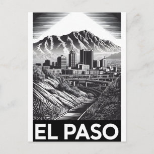 El Paso Texas Skyline Schwarz Weiß Holzschnitt Feiertagspostkarte