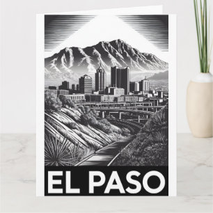 El Paso Texas Skyline Schwarz Weiß Holzschnitt Karte
