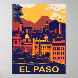 El Paso, Texas, Stadtlandschaft, Reise Poster