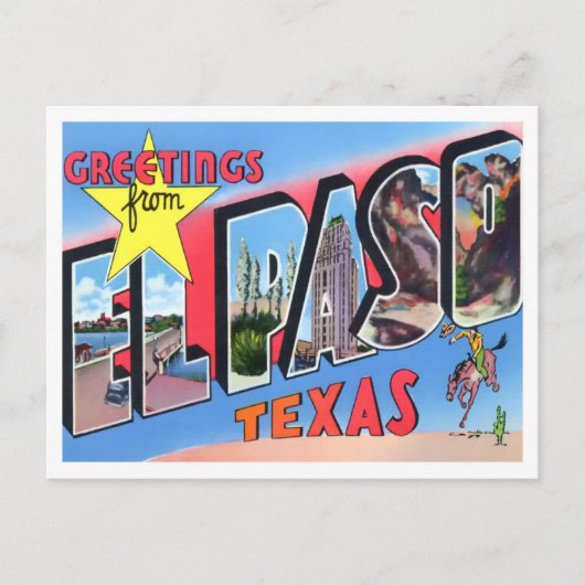 El Paso, Texas Vintage Großbuchstaben Postkarte (Vorderseite)