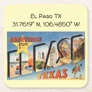 El Paso TX Kartenkoordinaten im Vintage-Stil Rechteckiger Pappuntersetzer