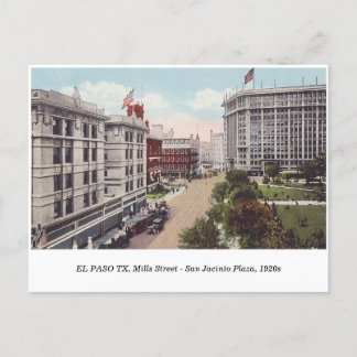 El Paso TX, Mills Street San Jacinto Plaza Vintag Postkarte