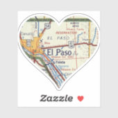 El Paso TX Retro Map Aufkleber (Blatt)