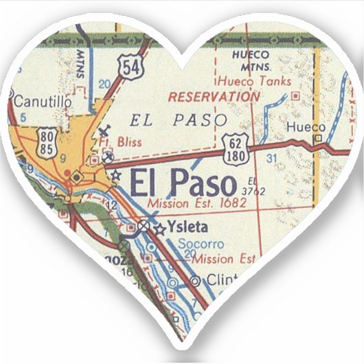 El Paso TX Retro Map Aufkleber (Vorderseite)