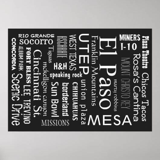 El Paso TX-Sehenswürdigkeiten Poster (Vorne)