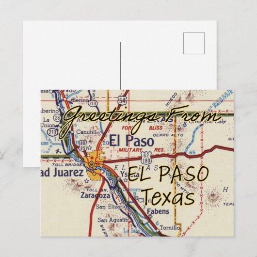 El Paso TX Vintage Karte (Vorne/Hinten)