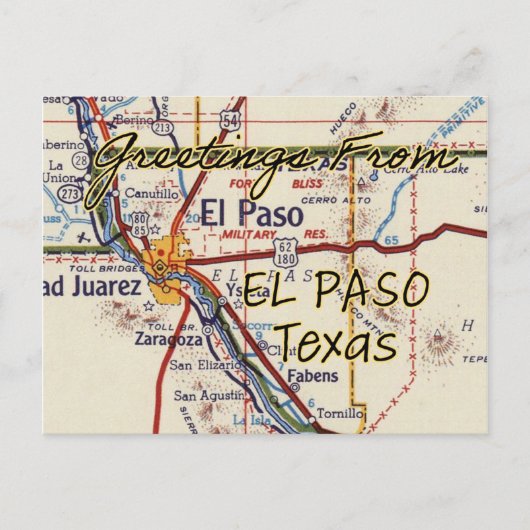El Paso TX Vintage Karte (Vorderseite)