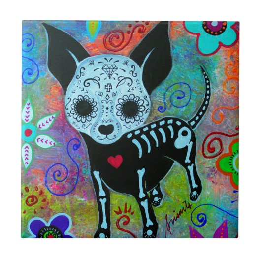 EL PERRO DOG DIA DE LOS MUERTOS CHIHUAHUA FLIESE (Vorderseite)
